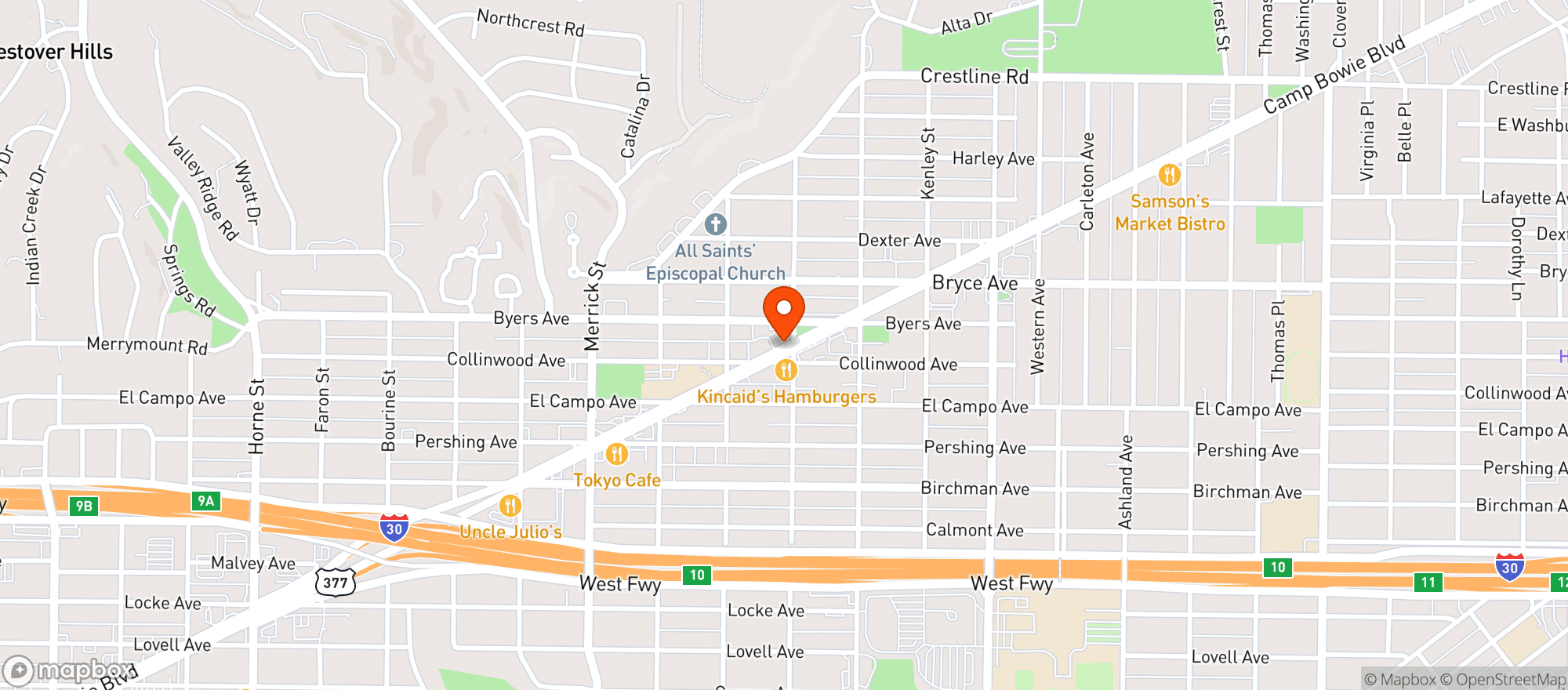 Map showing Olivellas Pizza & Wine Shop