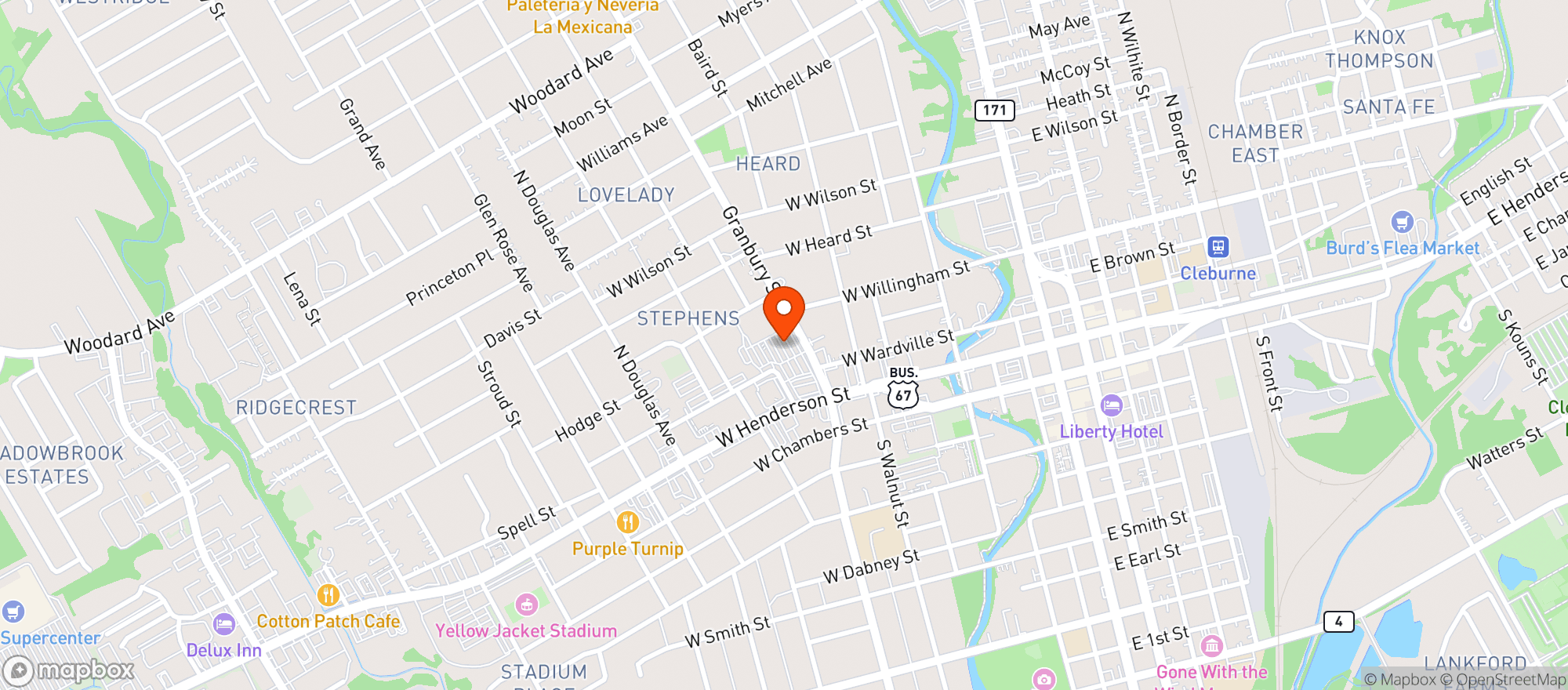 Map showing H E B