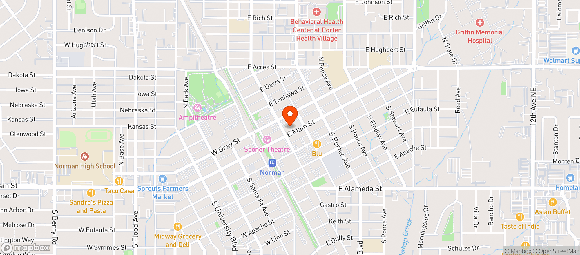 Map showing Bison Witches Bar And Deli-norman