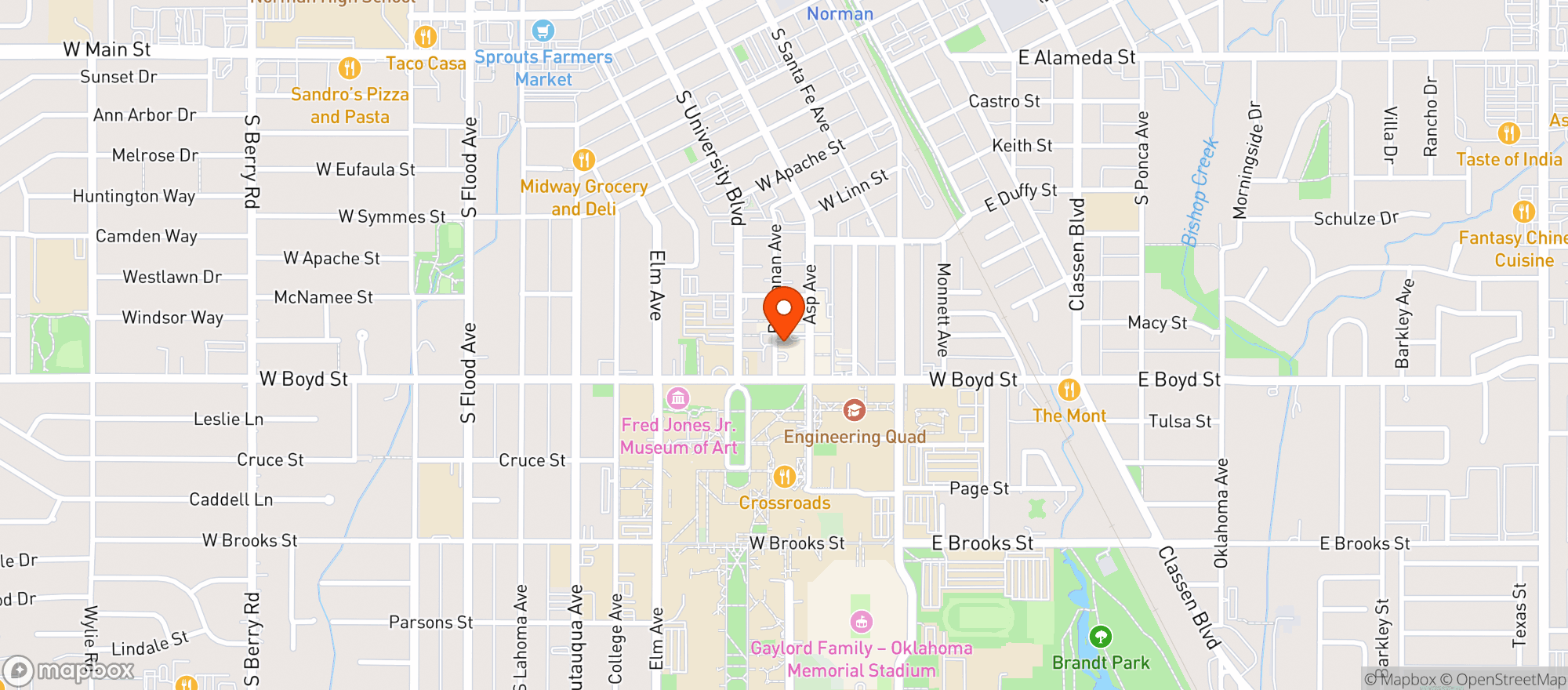 Map showing Hideaway Pizza