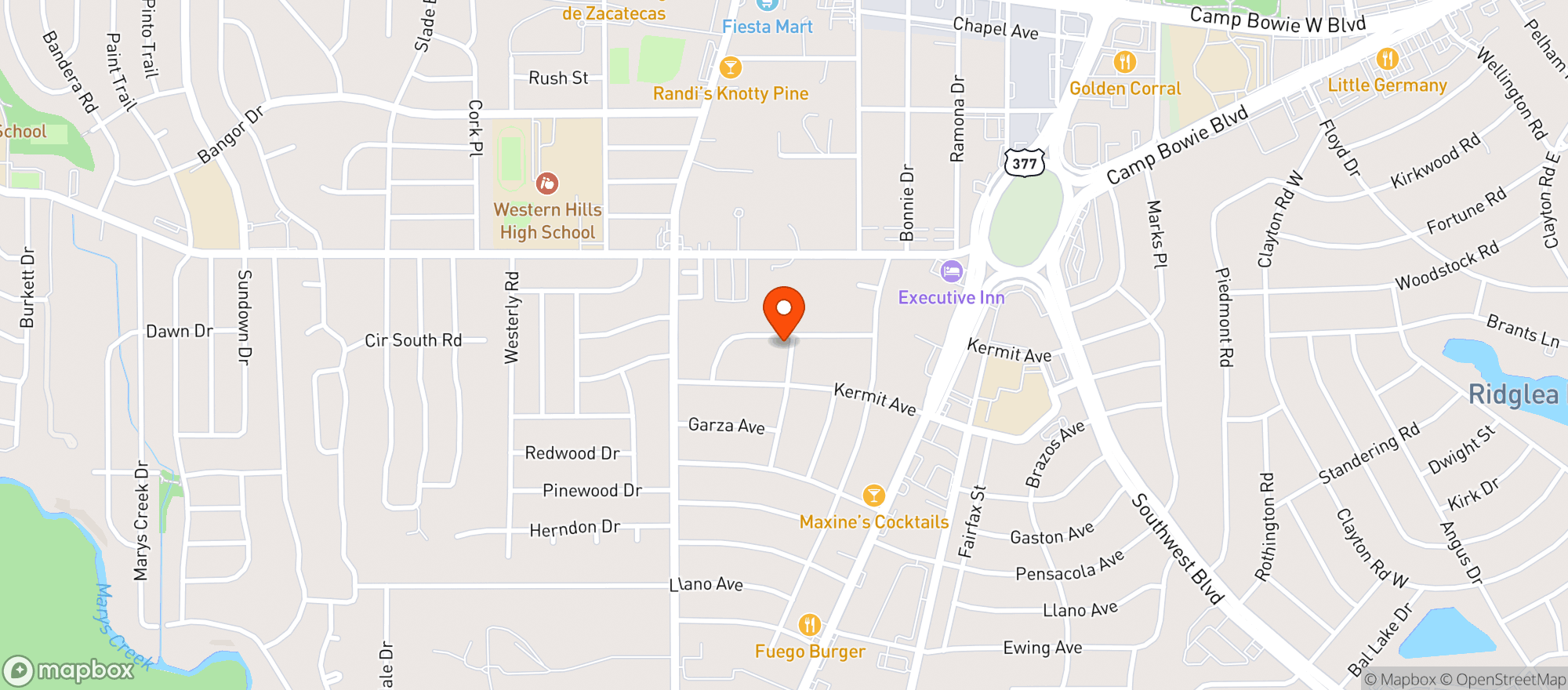 Map showing The Horny Toad