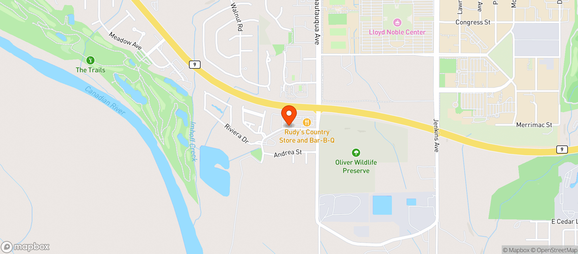 Map showing 9 East Liquor - Norman