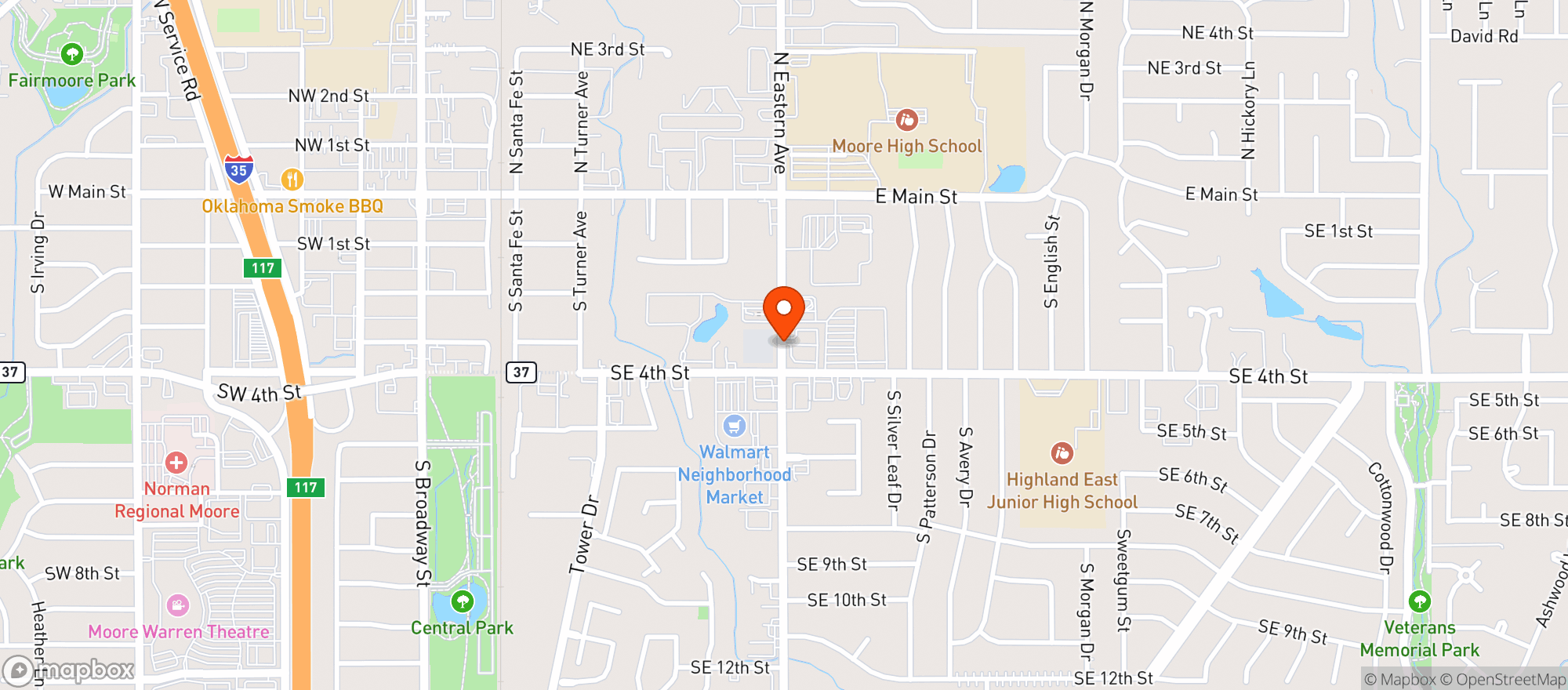 Map showing East Moore Liquor - Moore