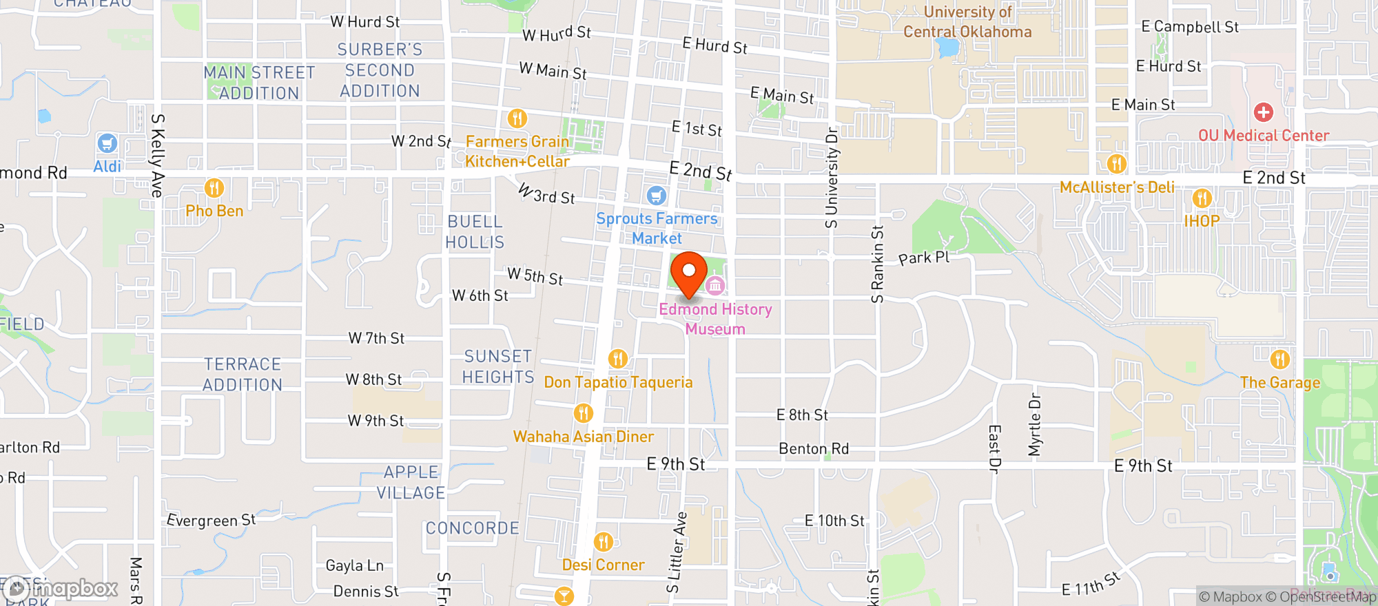 Map showing Hideaway Pizza