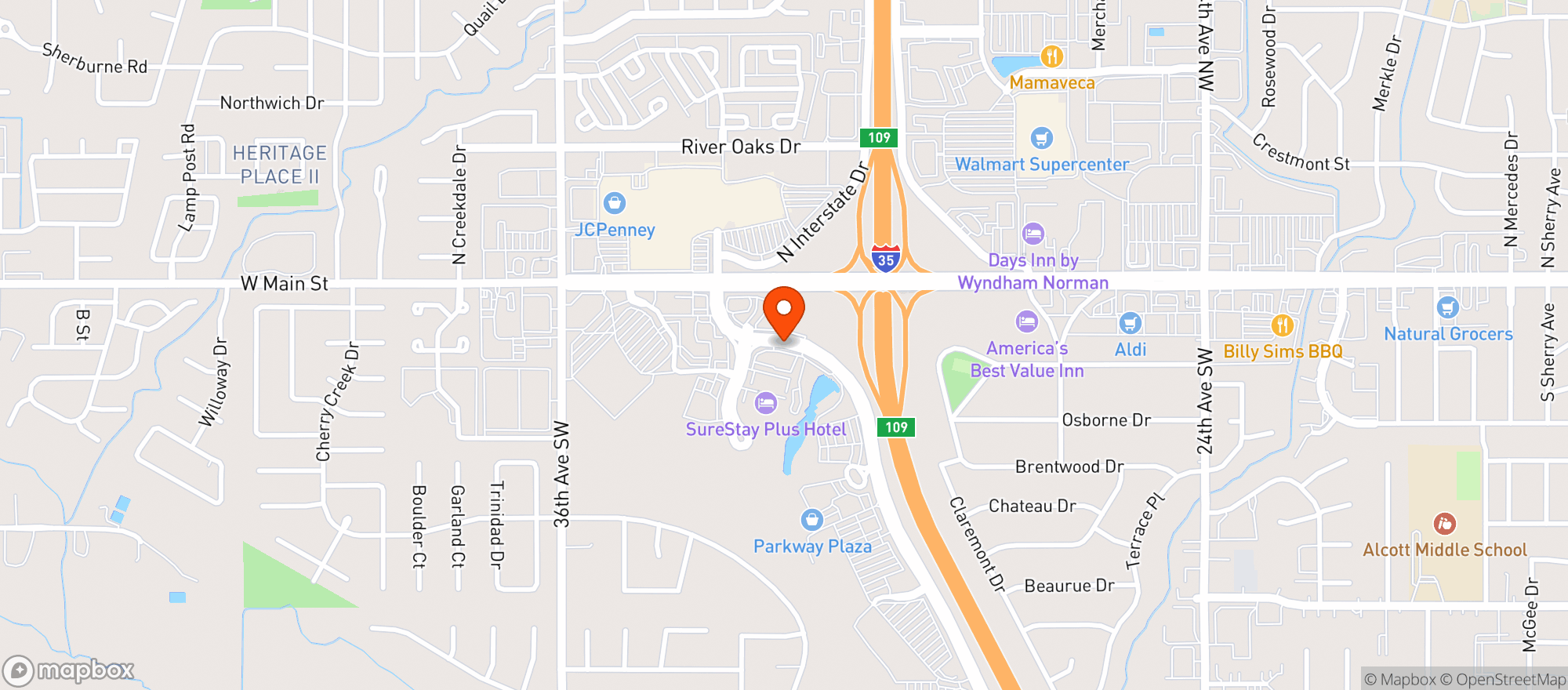 Map showing Charlestons Restaurant