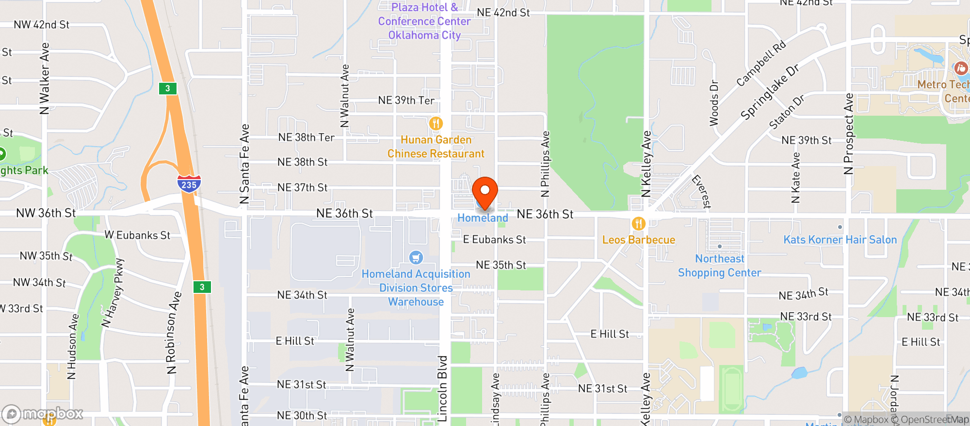 Map showing Homeland Stores