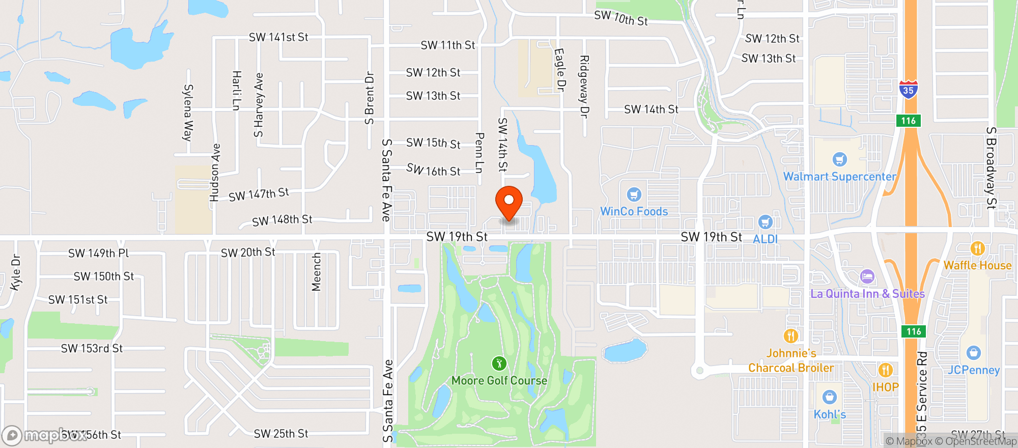 Map showing Hideaway Pizza