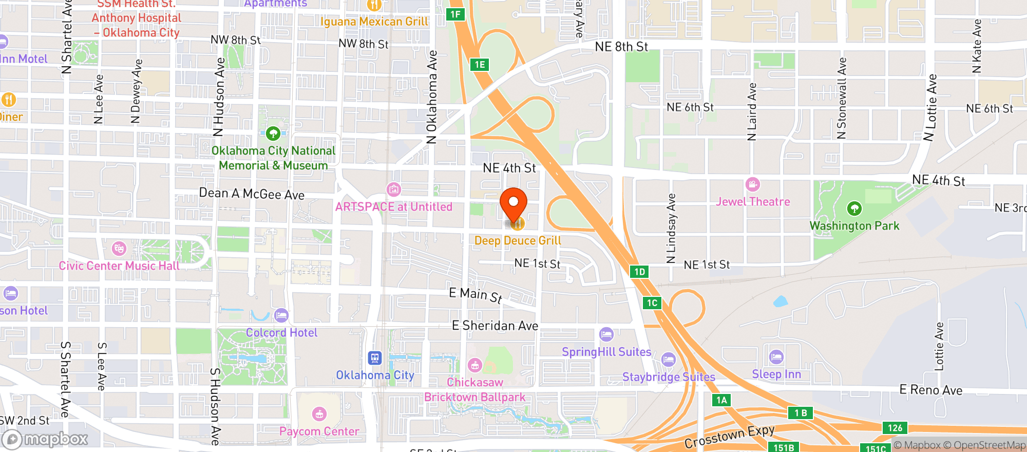 Map showing Deep Deuce Grill