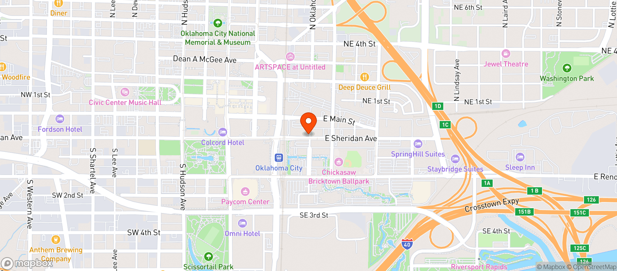 Map showing Bricktown Brewery