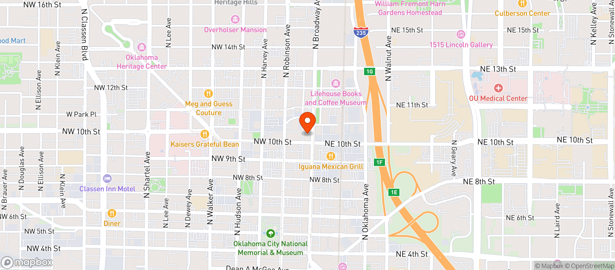 Map showing Broadway 10 Bar & Chophouse
