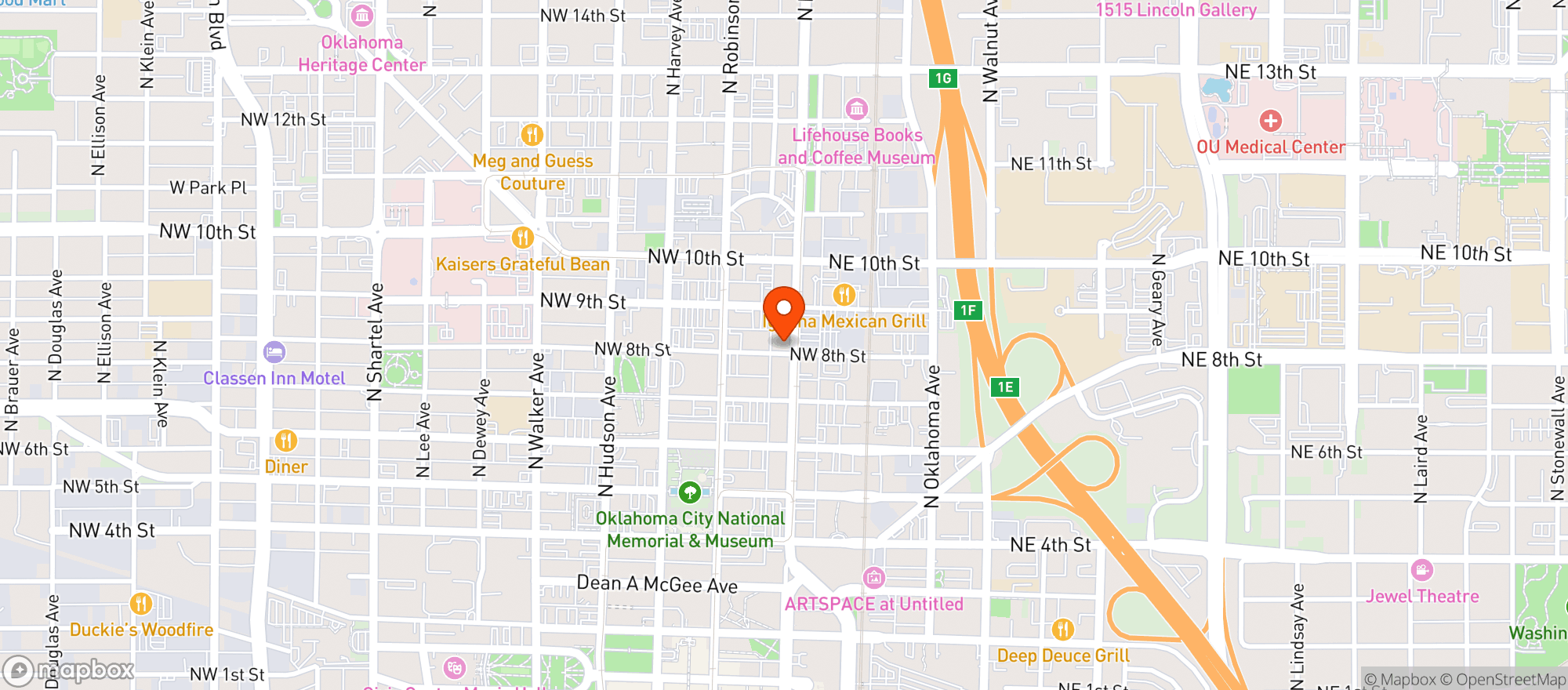 Map showing Hideaway Pizza