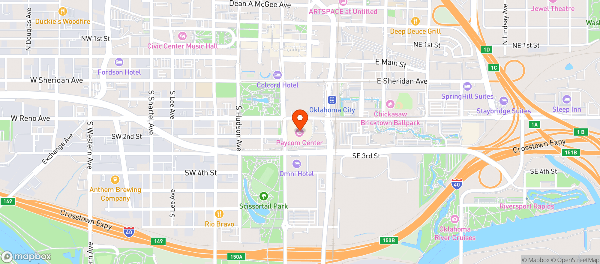 Map showing Levy Paycom Center
