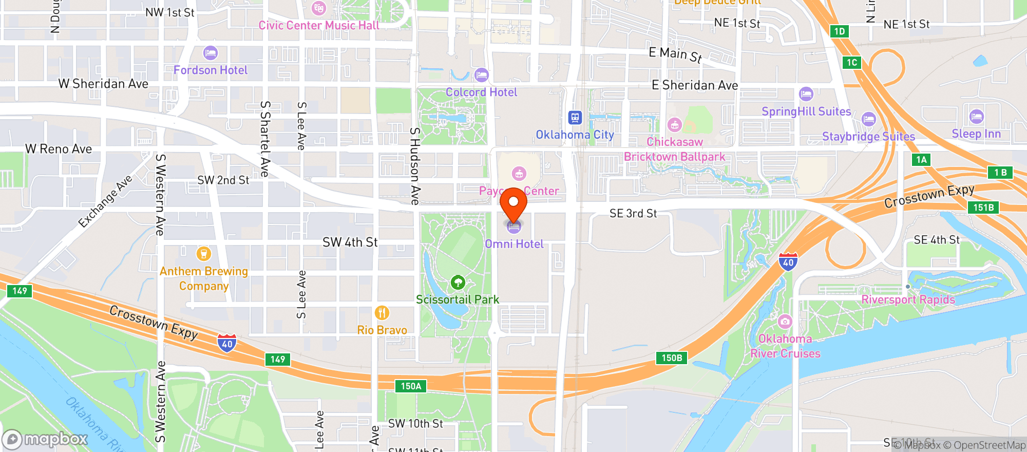 Map showing Omni Oklahoma City Hotel - Ok
