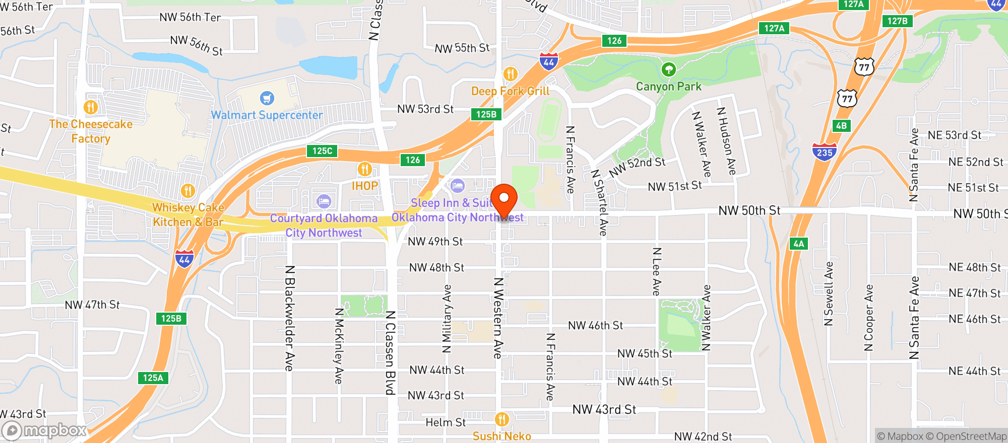 Map showing Hideaway Pizza