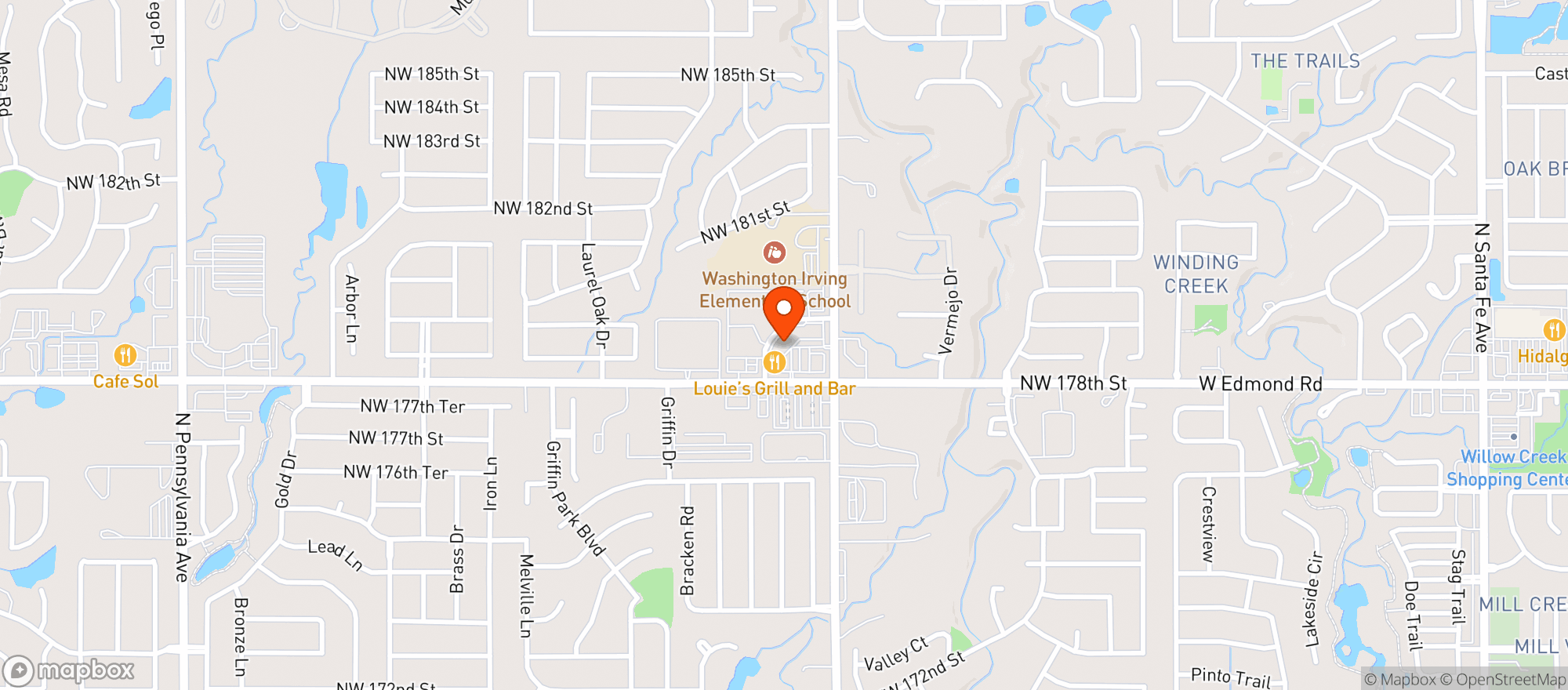 Map showing Louies Grill & Bar