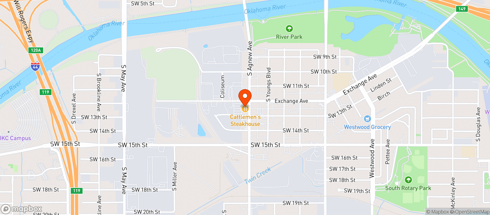 Map showing Cattlemans Restaurant