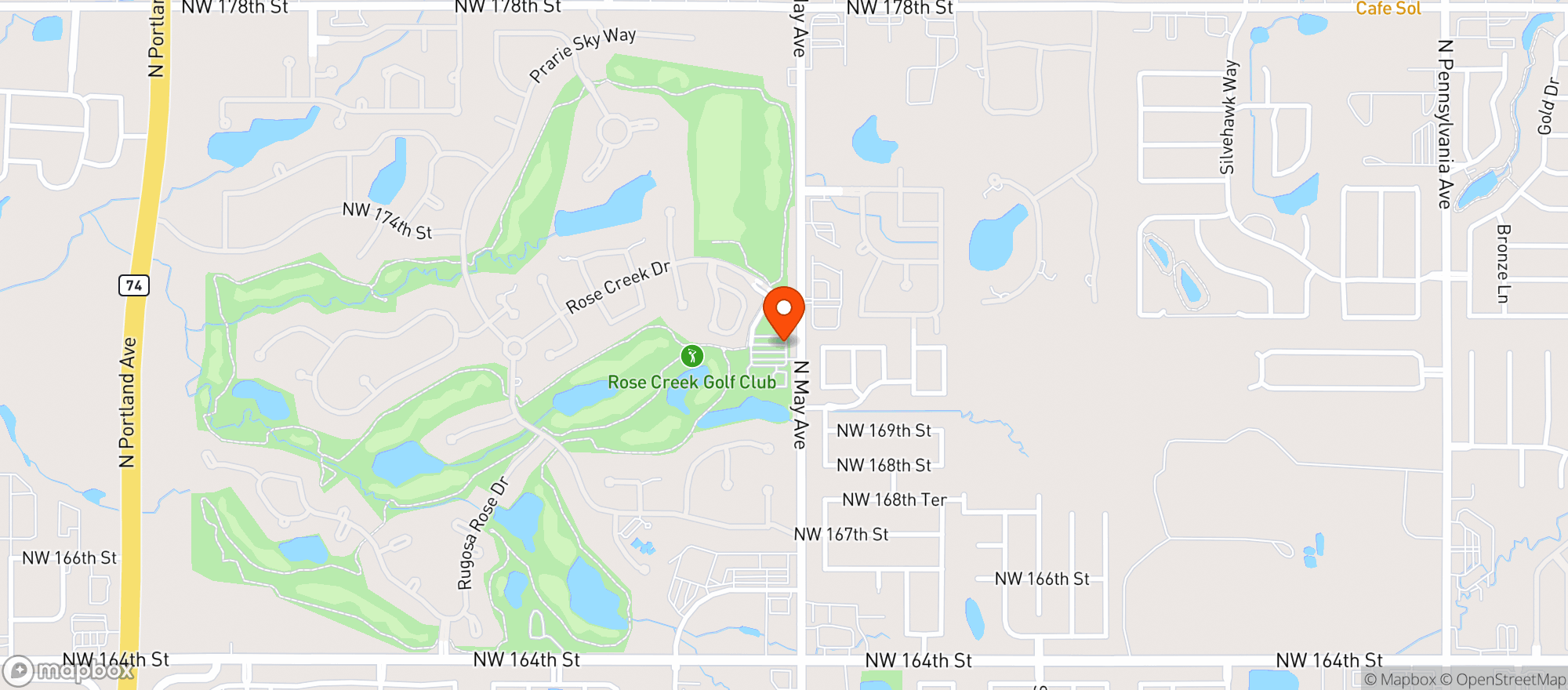 Map showing Rose Creek Golf Club