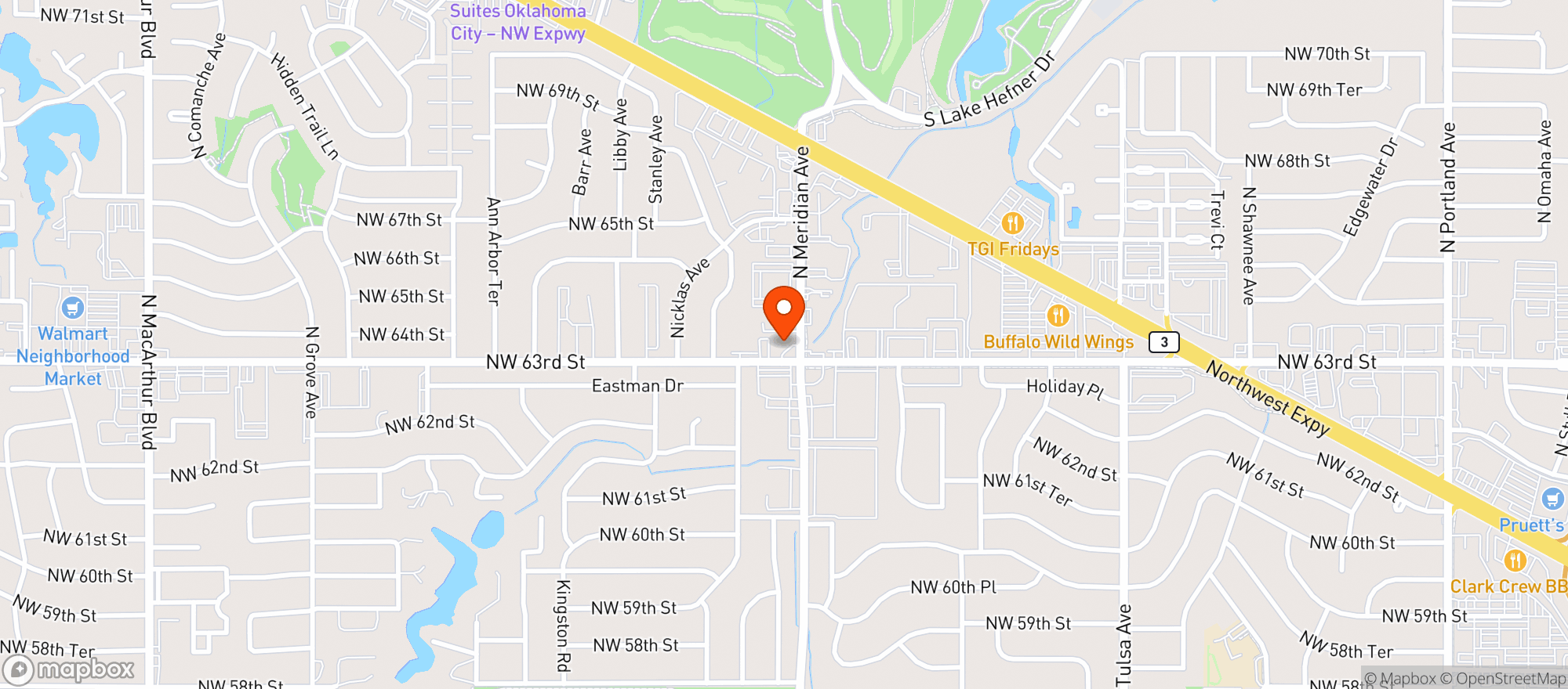Map showing Meridian Express-okc