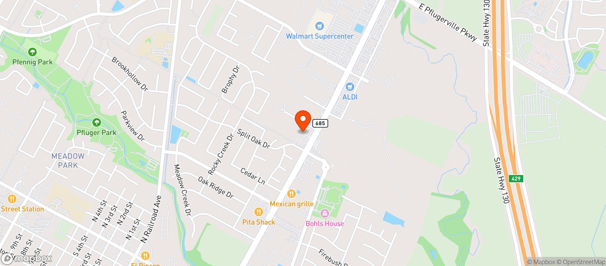 Map showing Lazy Daze Pflugerville