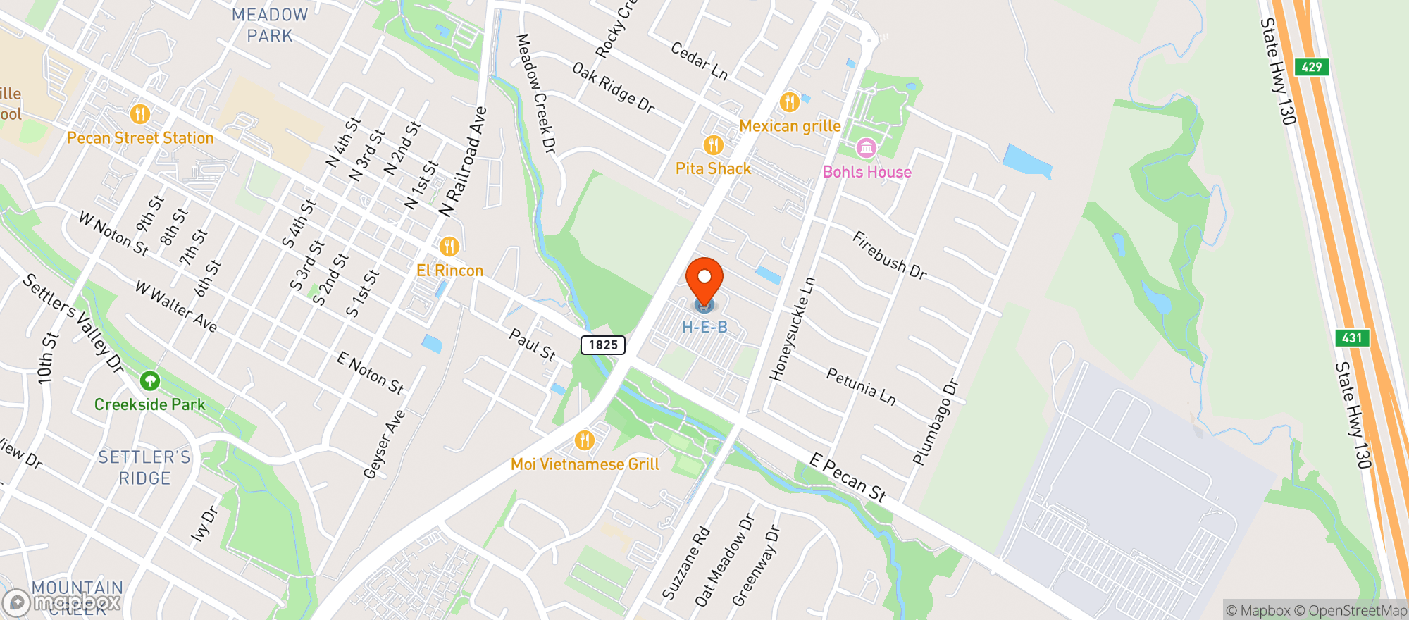 Map showing Heb Food Store