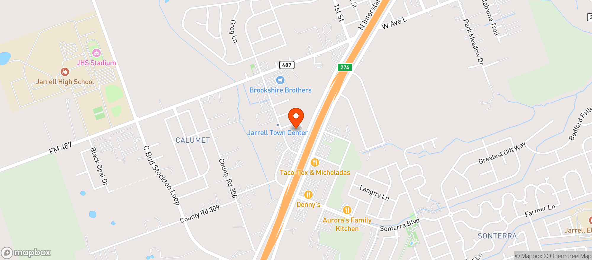 Map showing Jarrell Town Center