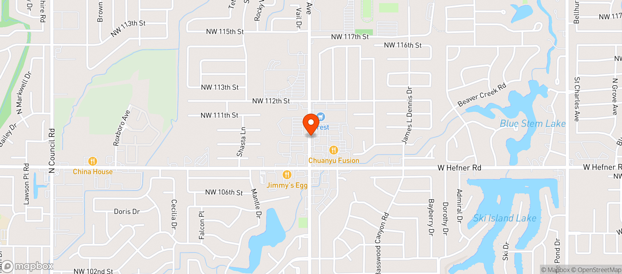 Map showing Hefner Liquors