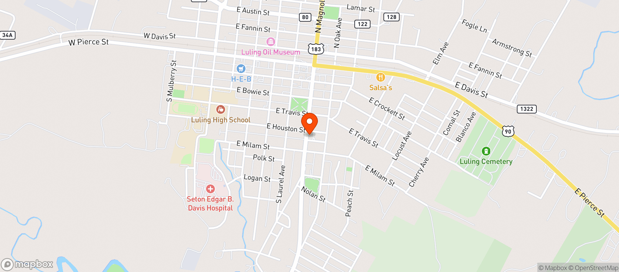 Map showing Mangolia Mart - Luling
