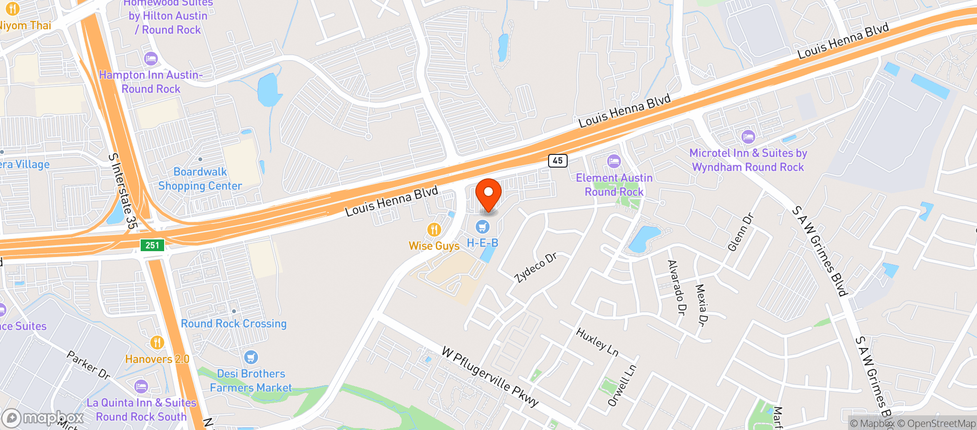 Map showing H-e-b