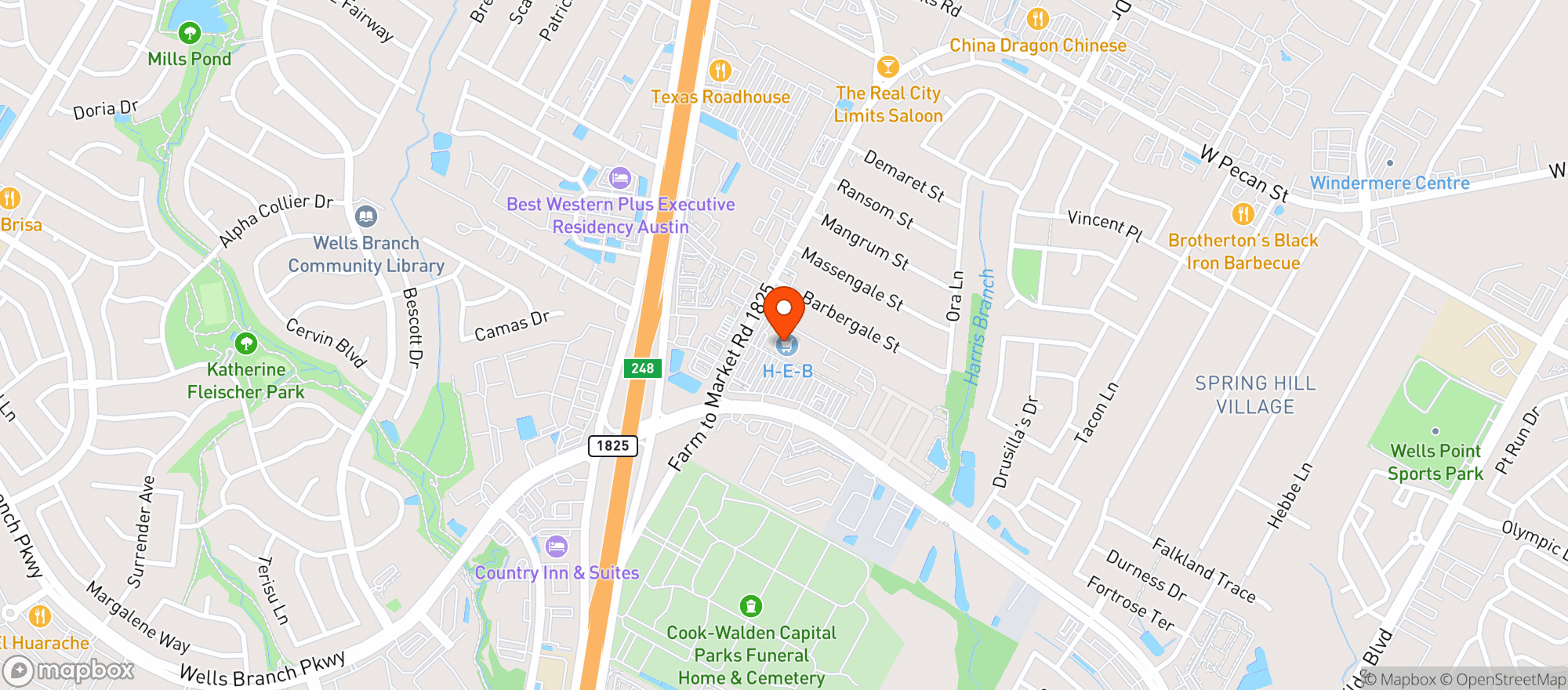 Map showing H E B Food Store #236