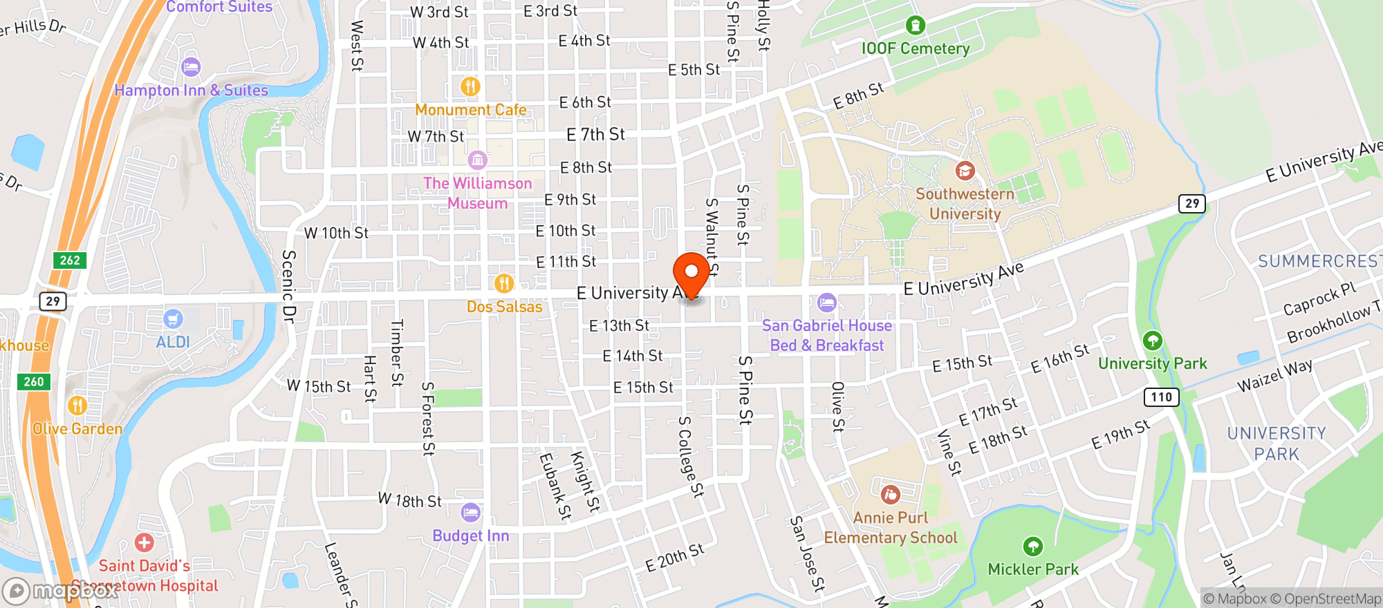 Map showing University Food Xpress