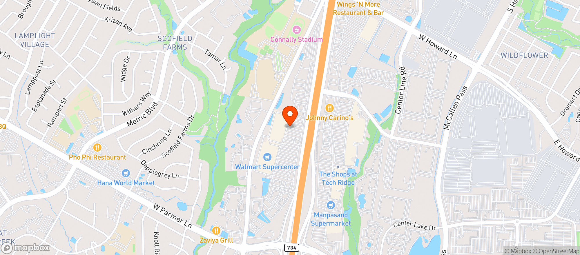 Map showing Happy Clouds Smoke Shop - Parmer