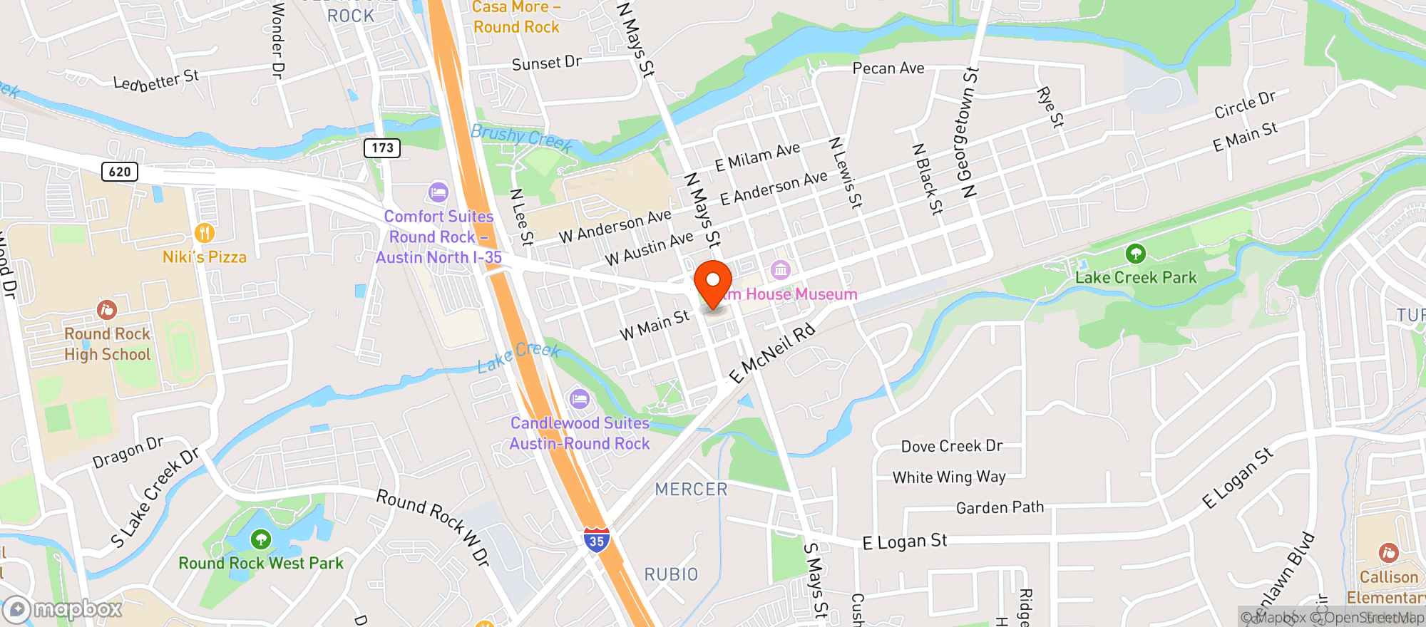Map showing Round Rock Tavern