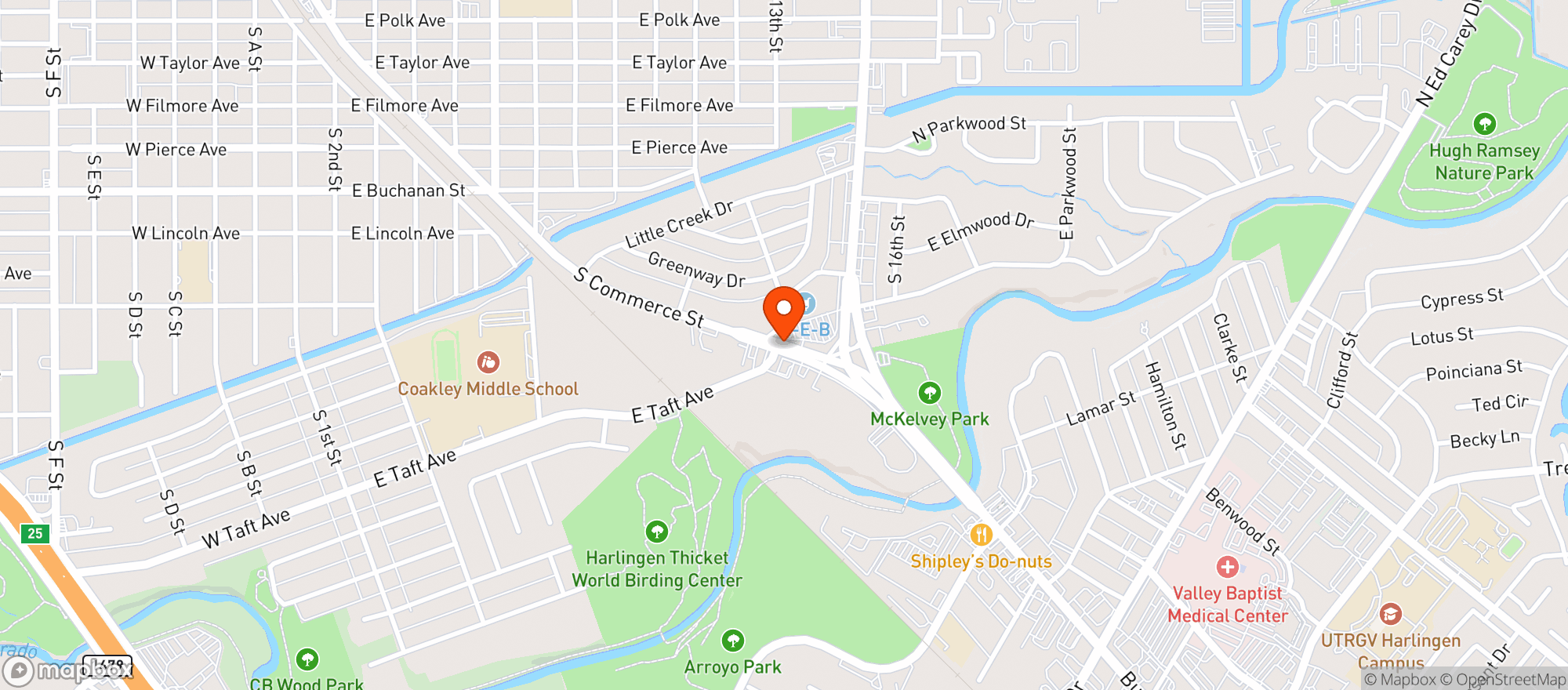 Map showing H E B
