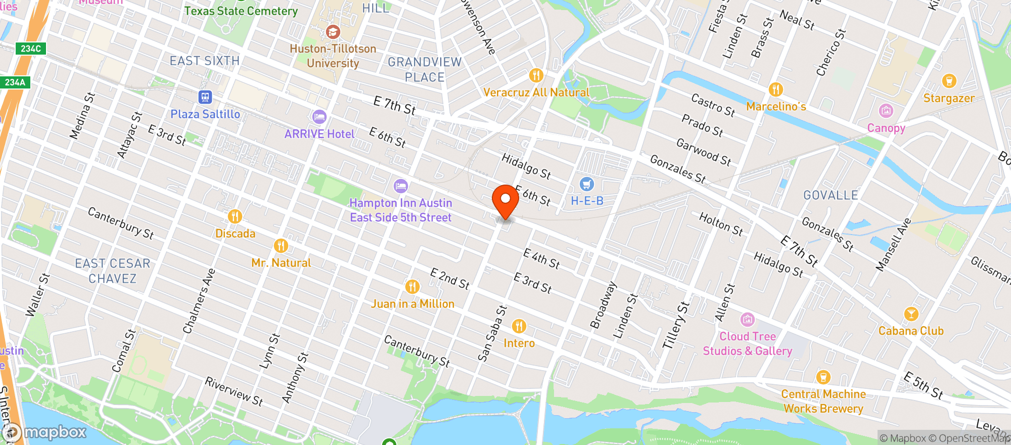 Map showing Pershing East Cafe