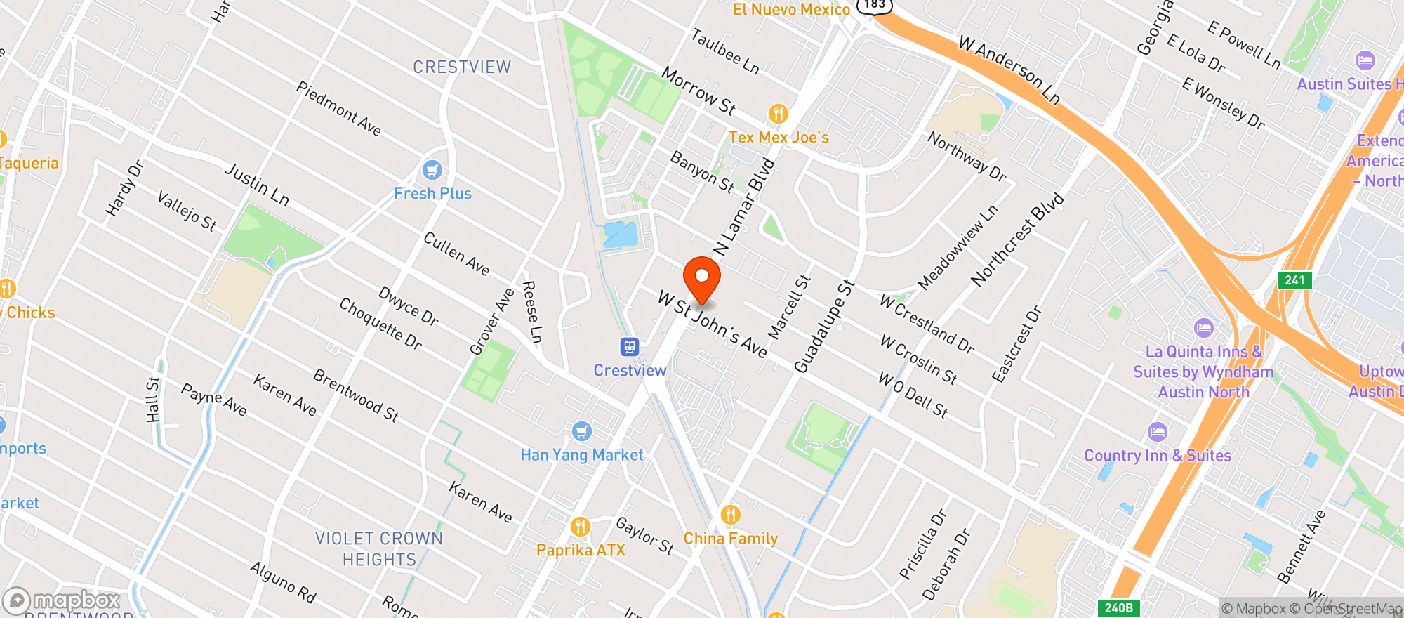 Map showing Happy Clouds Smoke Shop Lamar Blvd
