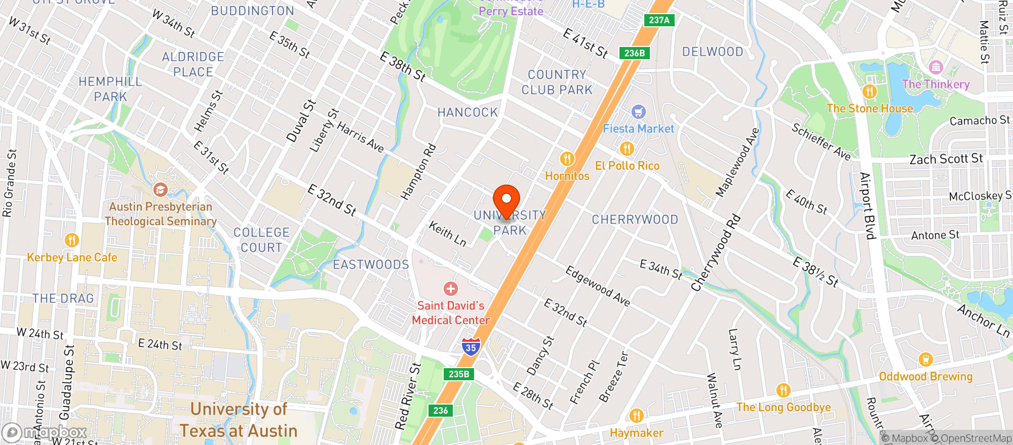 Map showing The Austinite Market - Harmon Ave