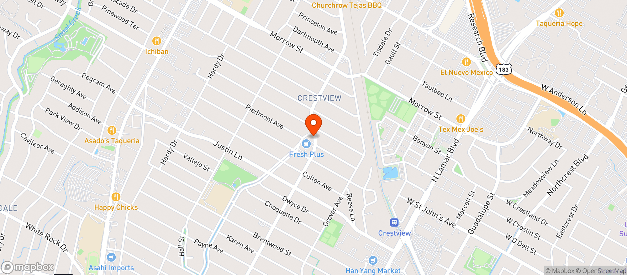 Map showing Fresh Plus Grocery (Woodrow) - 00100026406