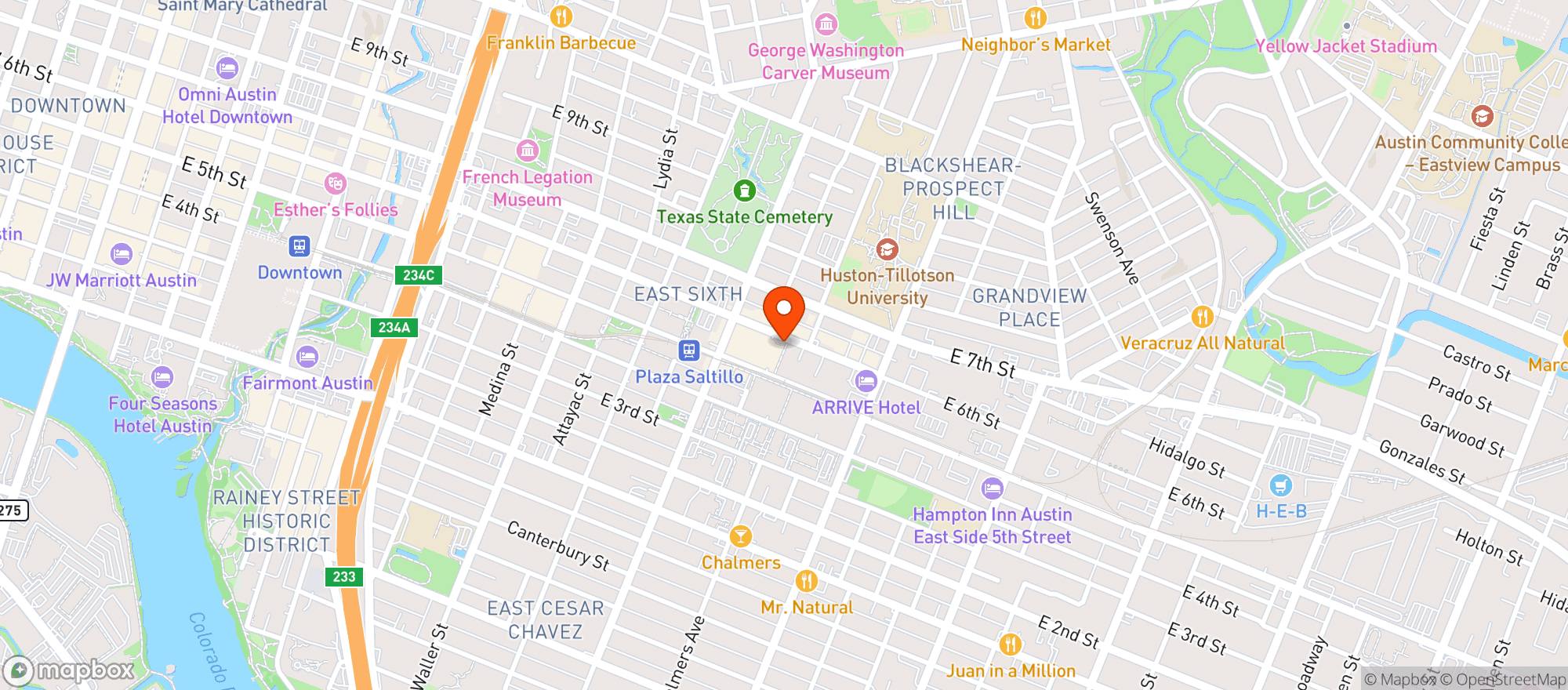 Map showing Royal Blue Grocery East 6th