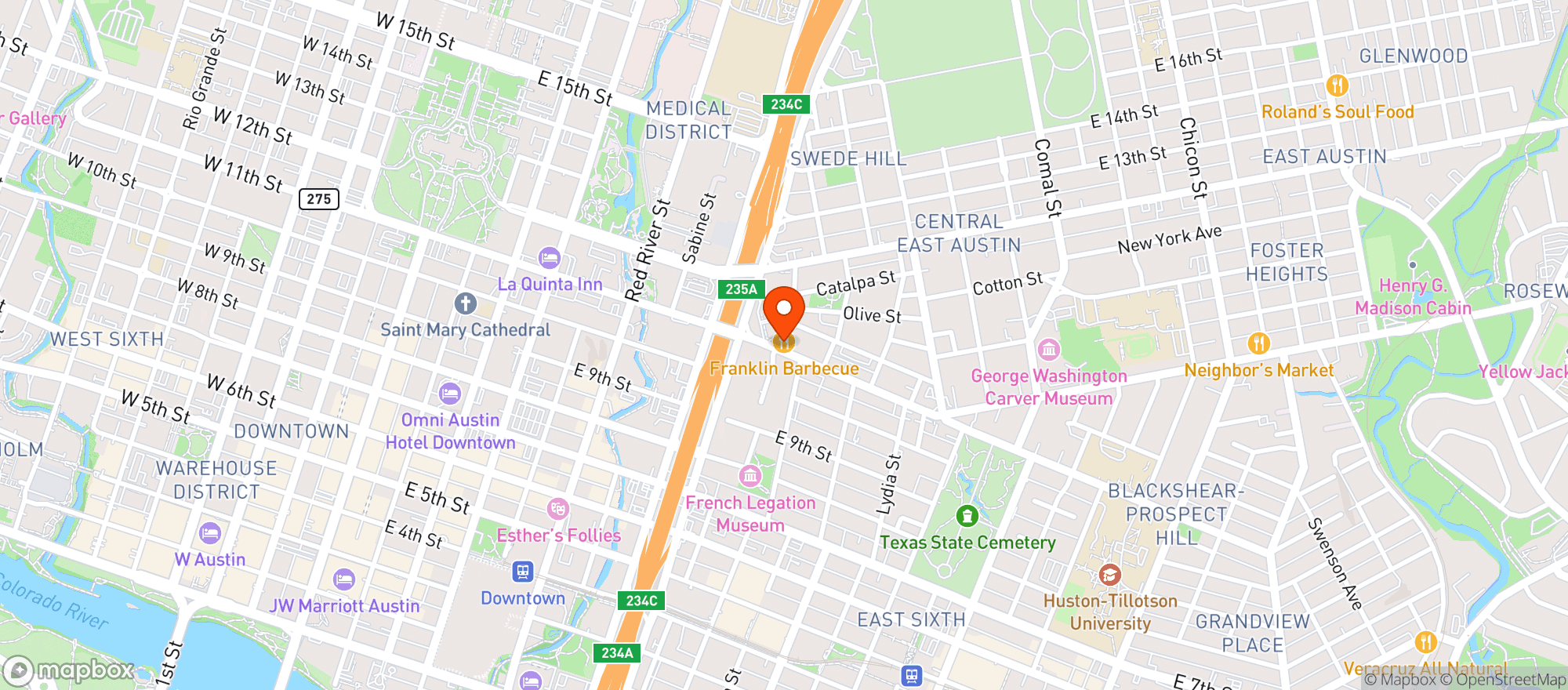 Map showing Franklin Barbecue