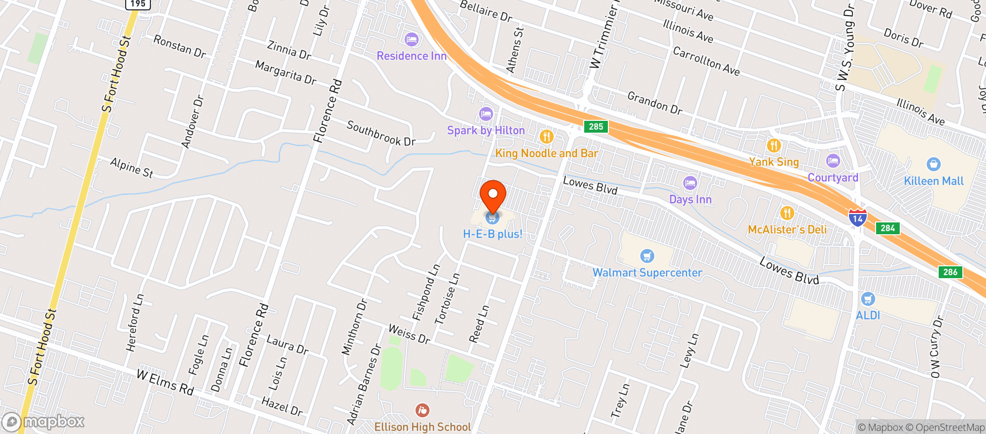 Map showing Heb Food Store
