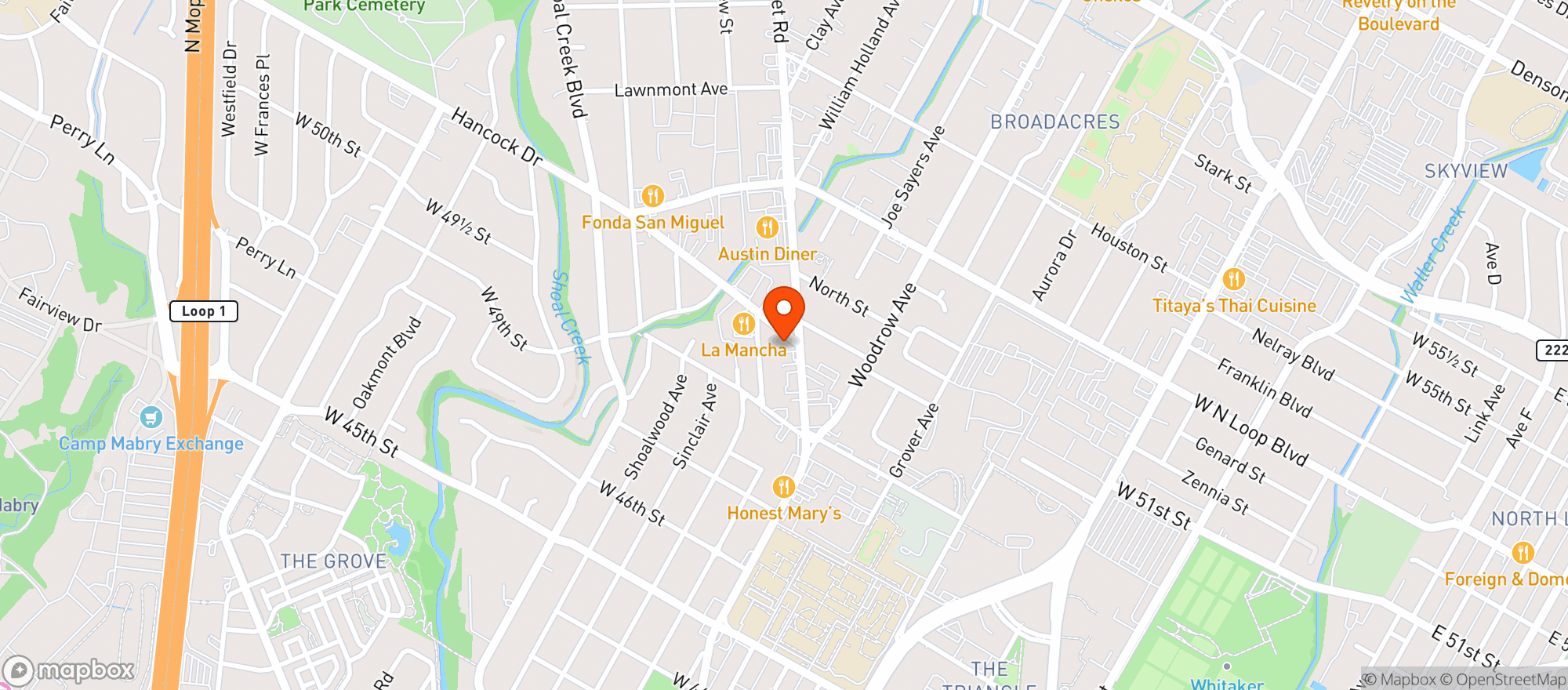 Map showing BILLYS ON BURNET
