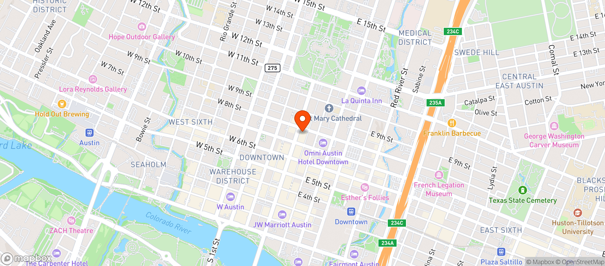 Map showing Hyatt Centric Congress Avenue Austin