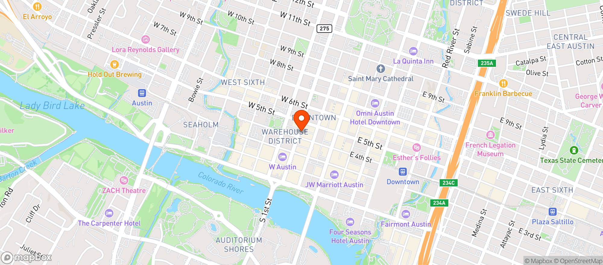 Map showing Lavaca Street Bar