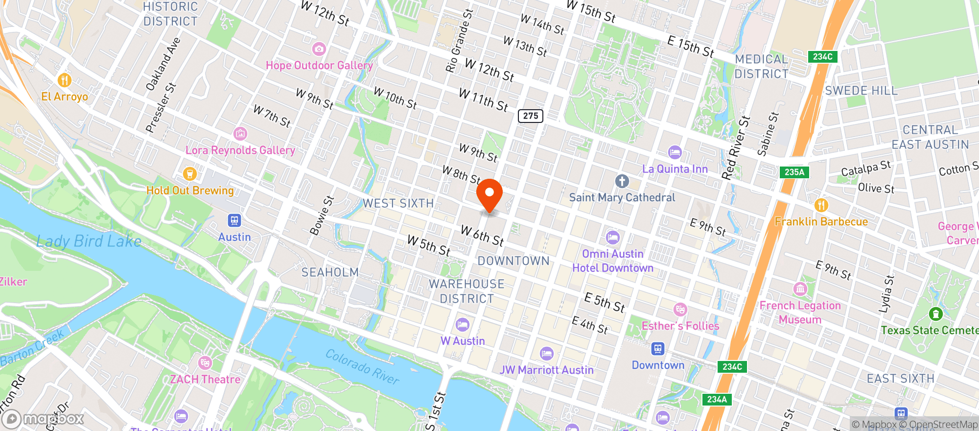 Map showing White Buffalo Room Of Austin