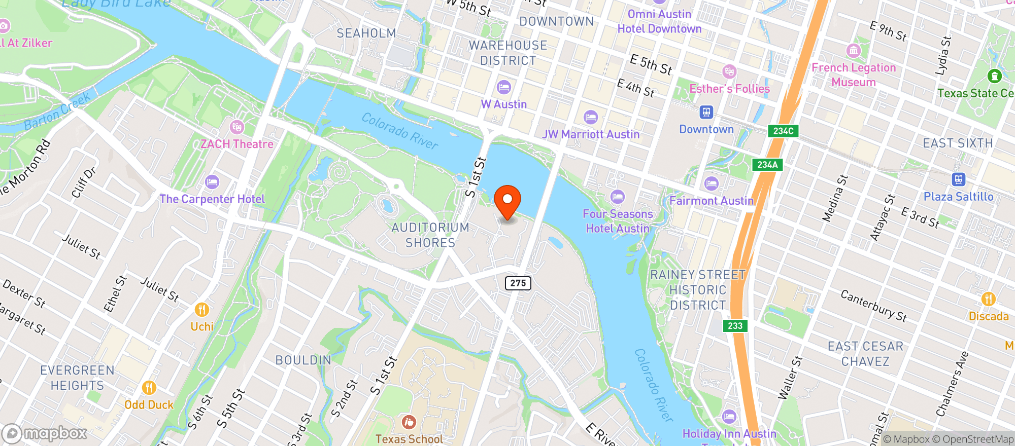 Map showing Hyatt Regency Austin