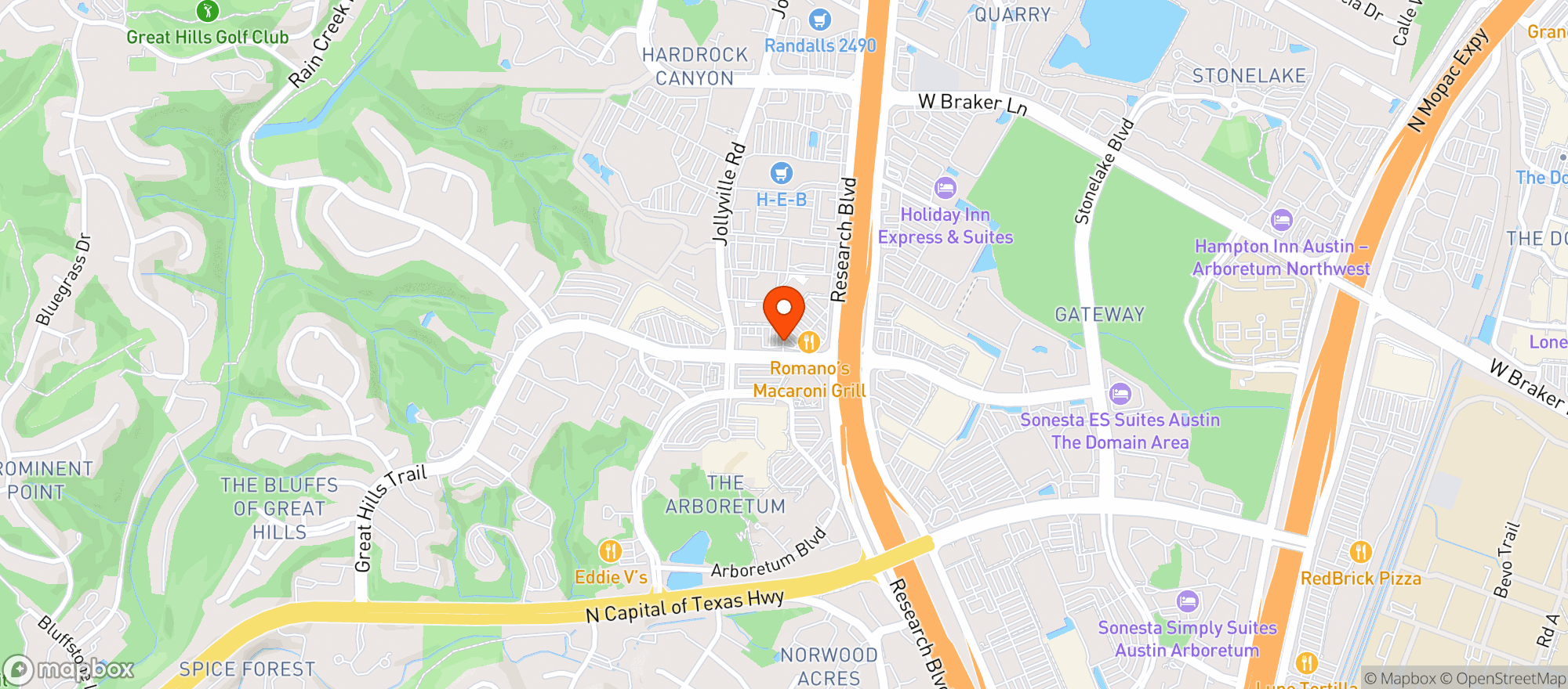 Map showing Modern Market Eatery - Great Hills Trail