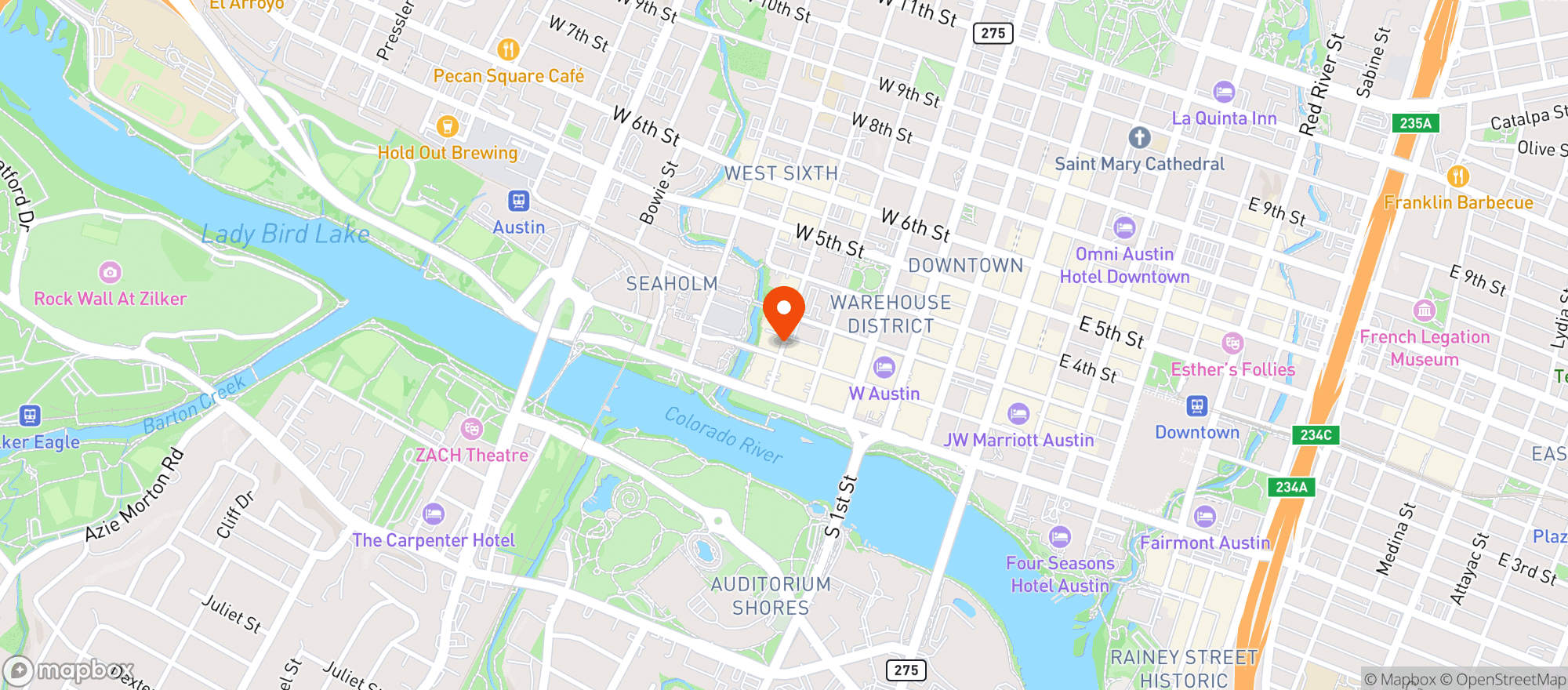 Map showing Austin Proper Hotel