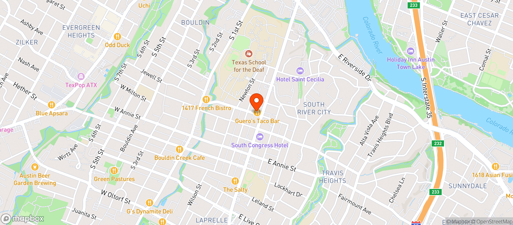 Map showing Güero's Taco Bar