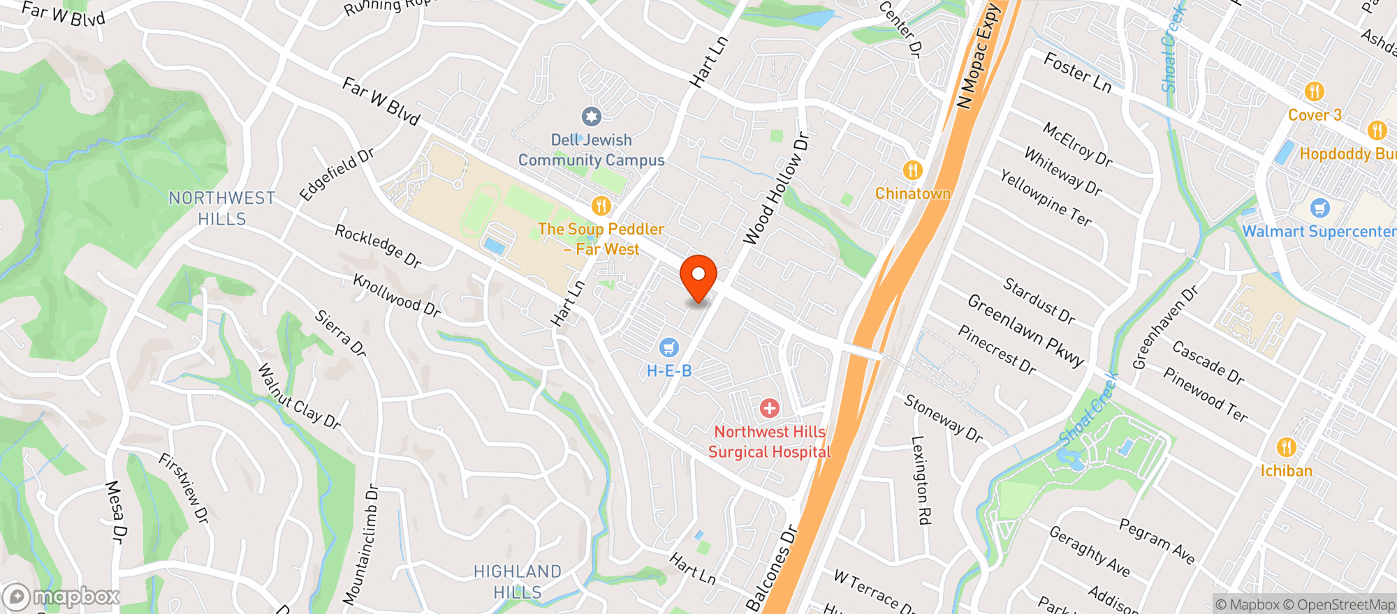 Map showing Northwest Hills Liquor