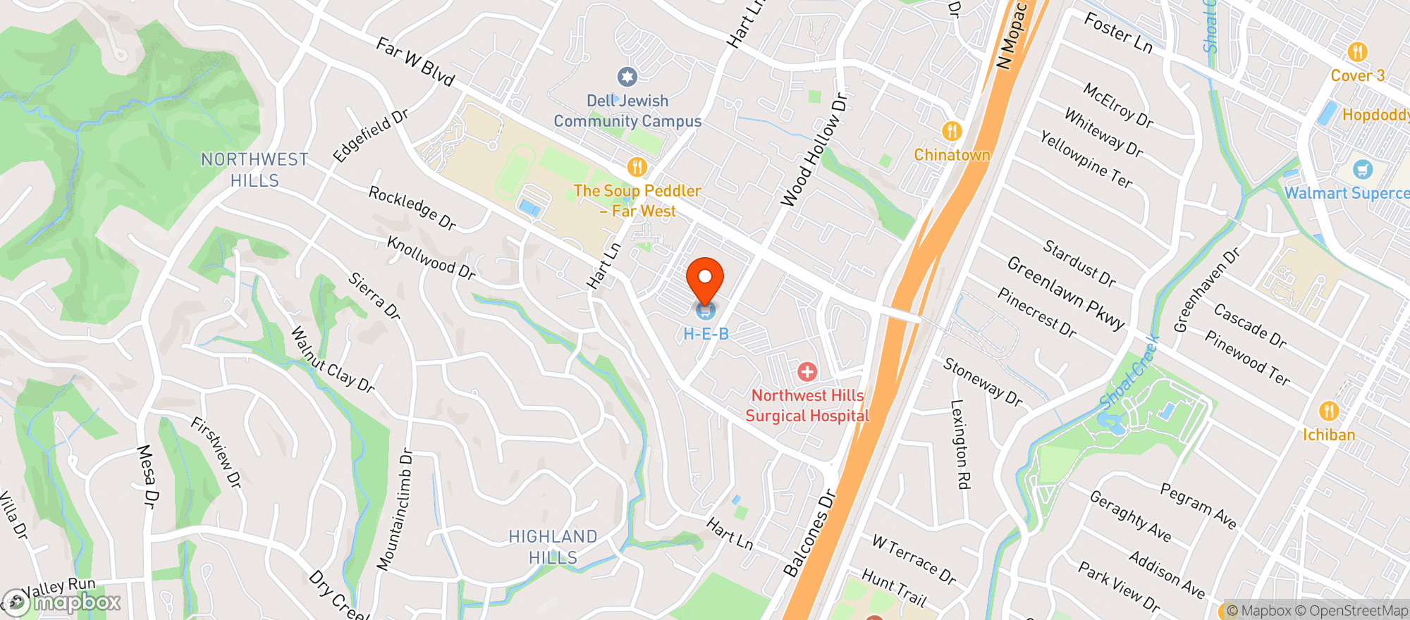 Map showing Heb Food Store